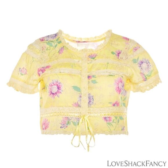 LOVESHACKFANCY **NWT** Farley Crop Top in Bright Azalea Yellow - Picture 10 of 11